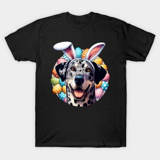 Catahoula Leopard Dog with Bunny Ears Celebrates Easter T-Shirt